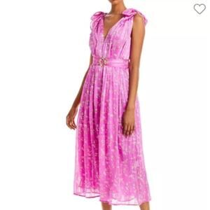 SABINA MUSAYEV Terranova pink gold floral chiffon midi dress sz S